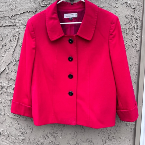 Tahari Arthur S. Levine red blazer jacket with three-quarter sleeves size 16 - Picture 3 of 10